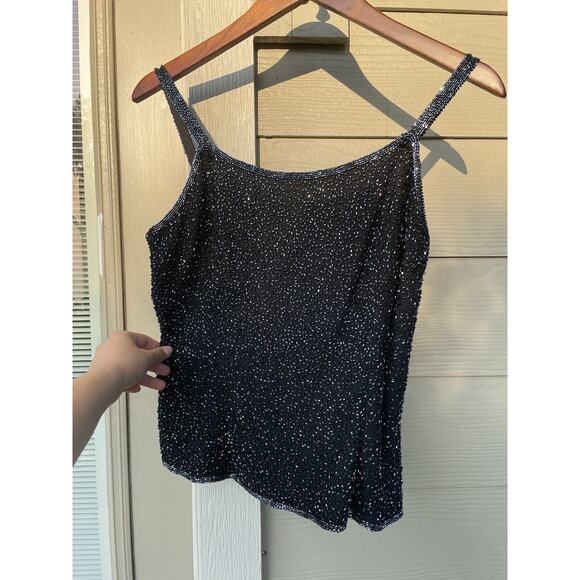 Vintage Cache Silk Beaded Sleeveless Blouse Size 8 - Picture 3 of 4